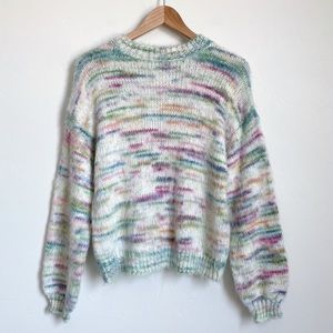 Vylette Space Dye Fuzzy Crew Neck Sweater NEW